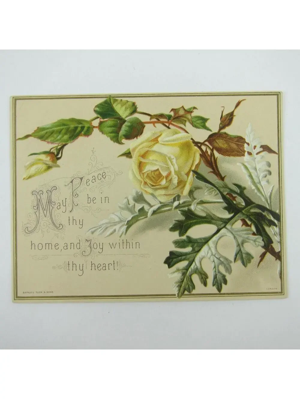 Victorian Greeting Card Raphael Tuck & Sons Yellow Rose Flower Peace Joy Antique